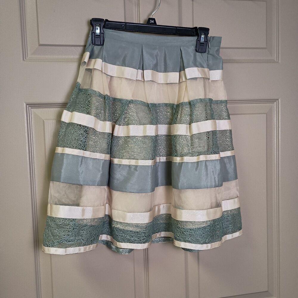 Altar'd State Womens Skirt Small Pleated Zipper Side Blue Green Beige Layered